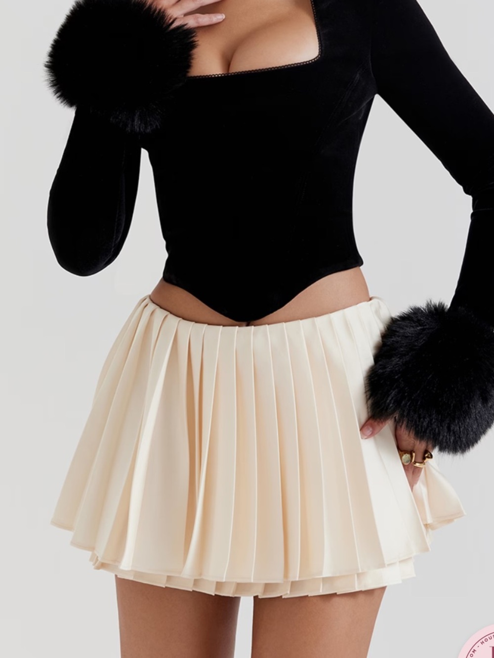 House of CB Ivory Pleated Skirt